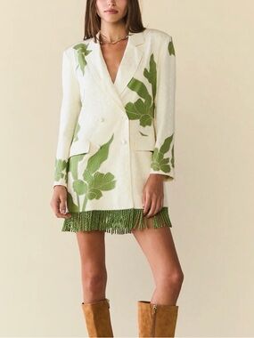 EDDY Cream Blazer Dress with Green Embroidery